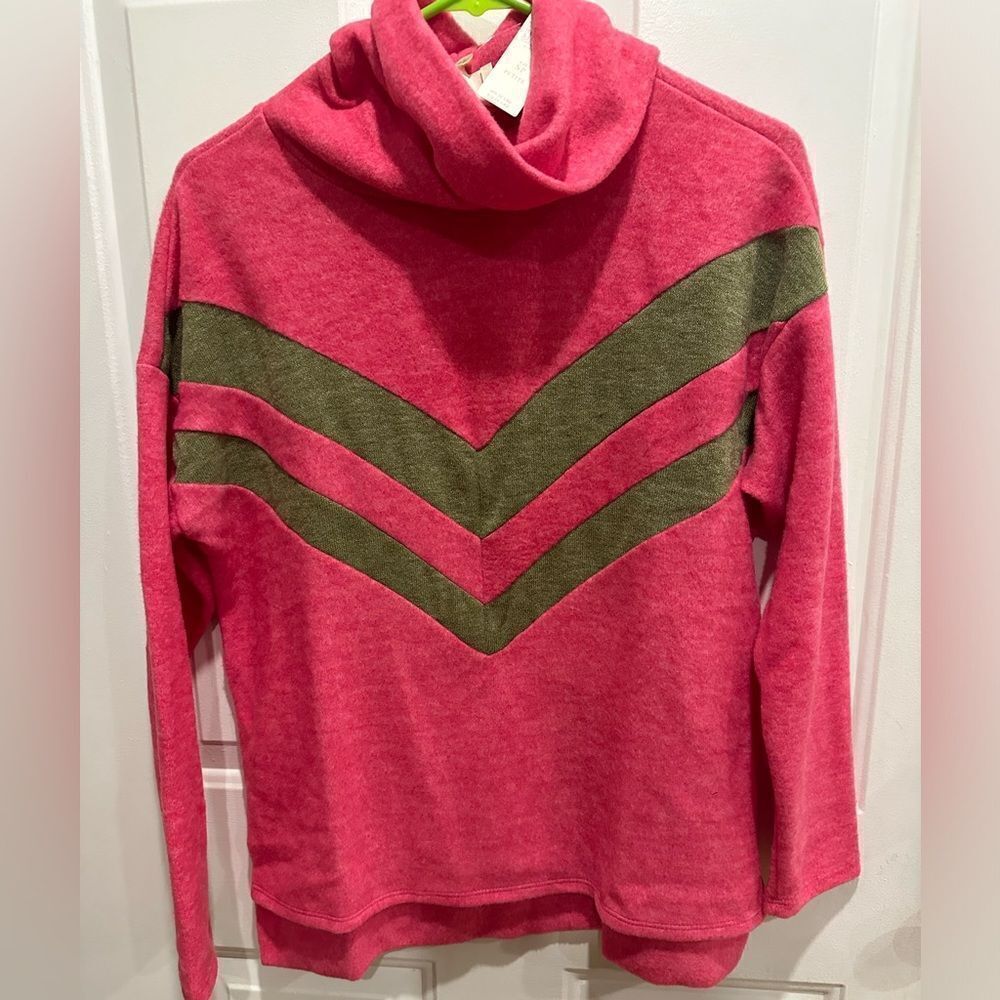 Anthropologie small fuzzy sweater cowl turtleneck pink - Picture 2 of 7